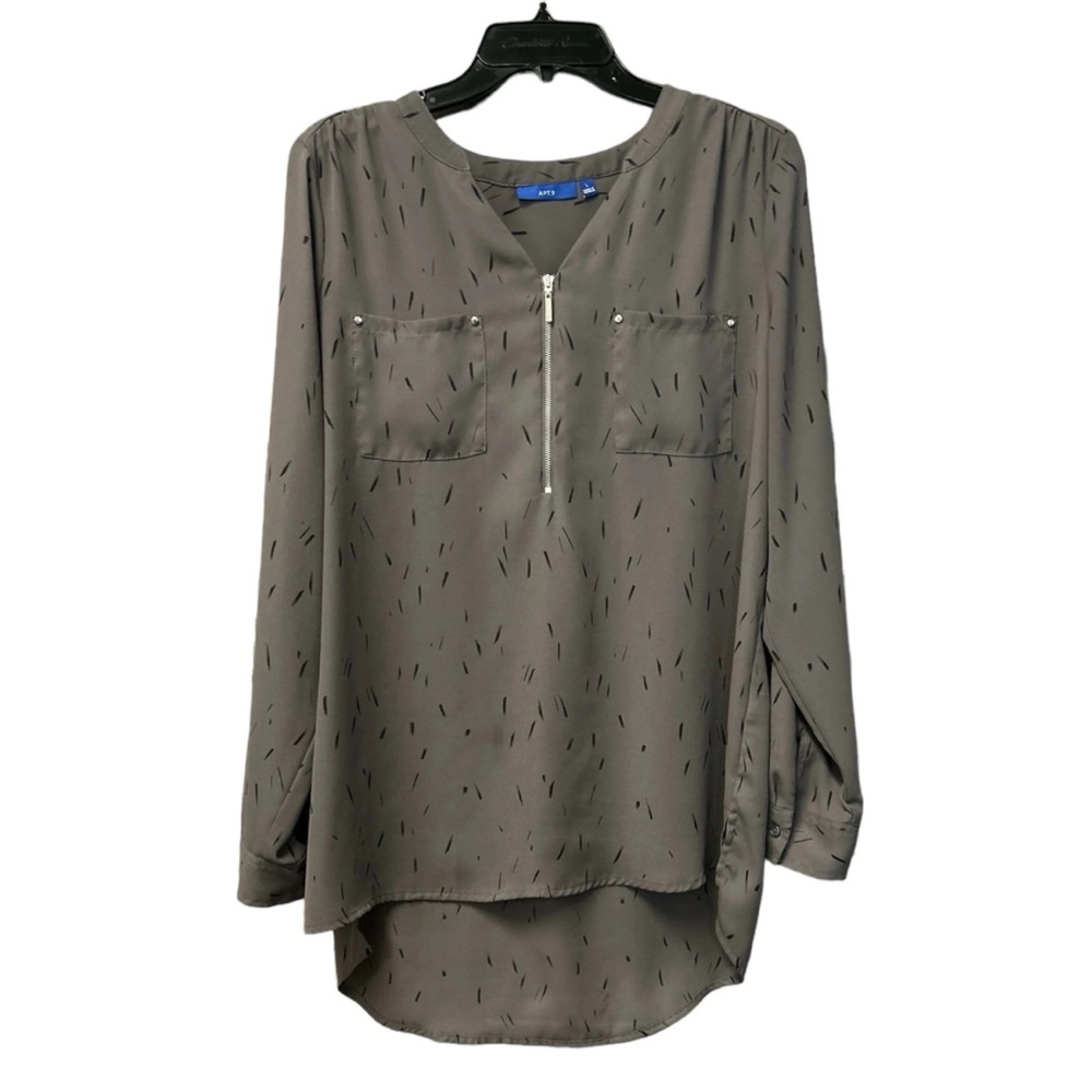 Apt. 9 Women’s Long Sleeve Elegant Black Flowy Half-Zip Blouse Size: Medium